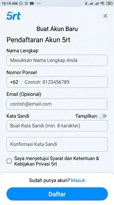 Buat Akun Baru 5rt di Android dengan Mudah