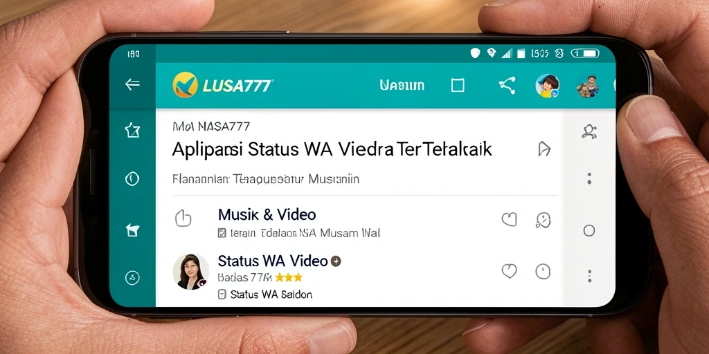 Antarmuka LUSA777 yang menampilkan berbagai pilihan video menarik untuk status.