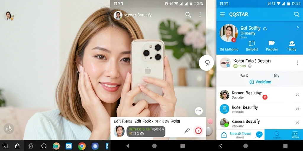 Tampilan antarmuka aplikasi QQSTAR dengan berbagai fitur Kamera Beautify.