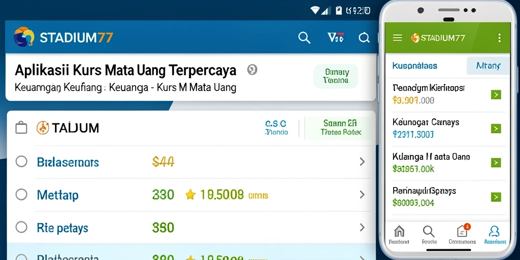 Antarmuka aplikasi STADIUM77 menampilkan fungsi Kurs Mata Uang.