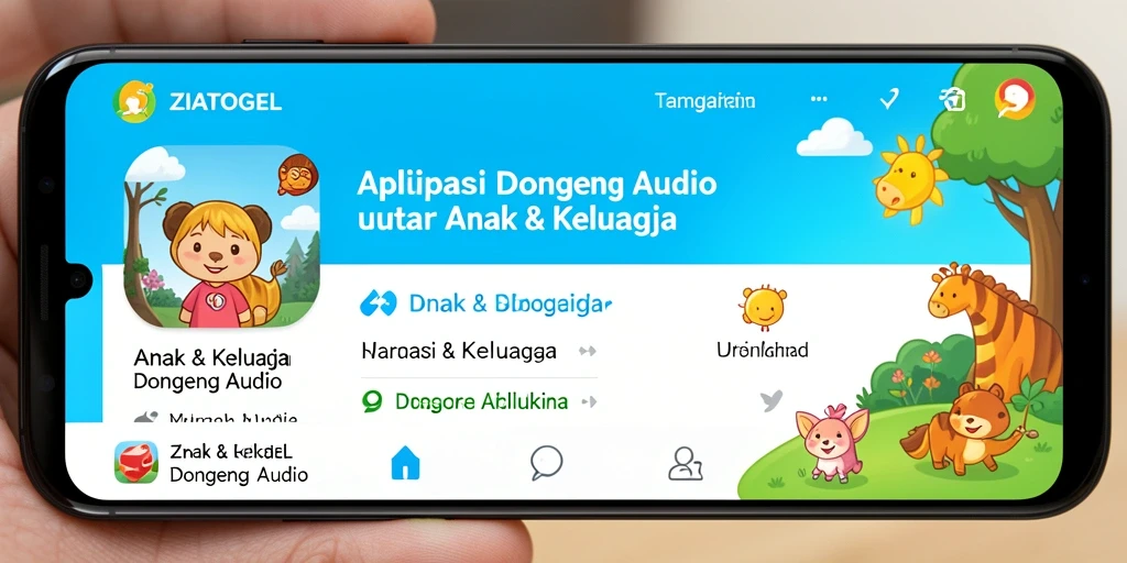 Antarmuka ZIATOGEL yang intuitif dan penuh warna untuk mendengarkan dongeng.